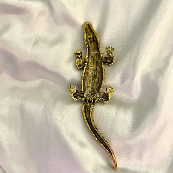 🧷Vintage XL Lizard Brooch with Moving Tail - Green Rhinestone and CZ - Picture 3 of 5